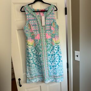 Lilly Pulitzer Sigrid Shift Multi Caribbean Citrus Engineered Knit Dress Size 16